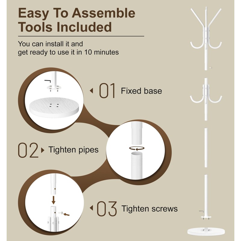 MISSLO Heavy Duty Coat Rack Freestanding with Stable Wood Base
