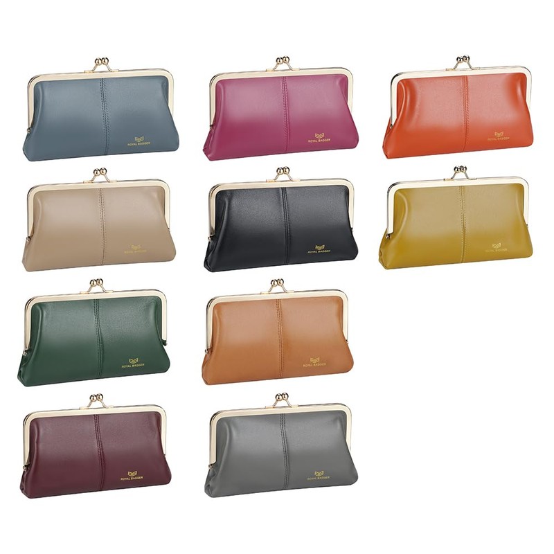 Royal Bagger RFID Kiss Lock Wallet, Solid Color Multi-card Slots