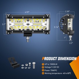 Nilight Side Shooter Light Bar 7 Inch Triple Row Spot Flood Combo Work Off Road Lighting on Truck SUV ATV UTV