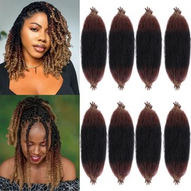 16 Inch 3 Tones Pre-Separated Springy Afro Twist Hair 8 Packs Spring Twist Hair For Distressed Soft Locs Marley Twist Ombre Brown Braiding Hair Synthetic Hair For Black Women (8 Strands/Pack,1B3027#)