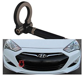 DEWHEL JDM Folding Screw On Racing T2 Tow Hooks Front Rear Compatible with 10-16 Hyundai Genesis Coupe (Black)