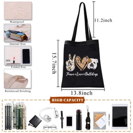 PLITI English Bulldog Tote Bag For Women Bulldog Mom Gift Bulldog Owner Gift Peace Love Bulldog Canvas Shoulder Bag (Peace bulldogs TGblU)