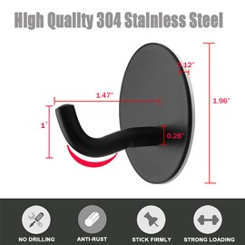 Uvish Self Adhesive Wall Hooks Heavy Duty Waterproof, Stainless Steel Matte Black 6 Packs Shower Hooks for Hanging Robes, Loofah, Towels, Clothes, Towel Hooks Stick on Bathroom or Kitchen