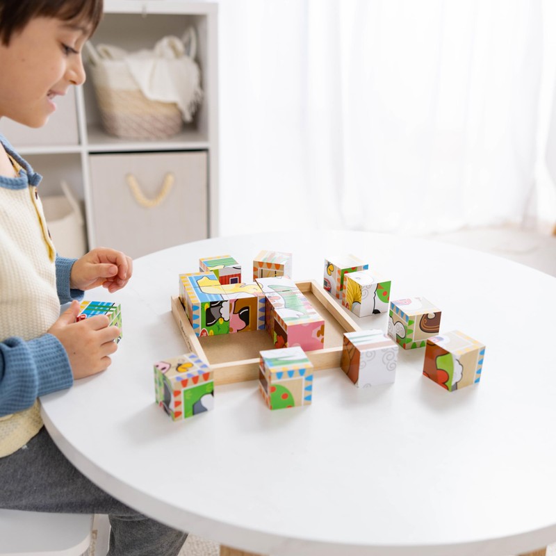 Melissa & Doug Farm Wooden Cube Puzzle with Storage Tray