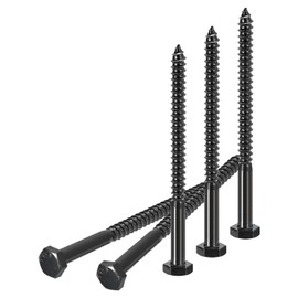 DTGN 1/4" x 4" Hex Lag Bolts - 10 Pack - for Woodworking, Furniture - 304 Stainless Steel Partial Thread Hexagon Head Lag Screws for Wood - Black