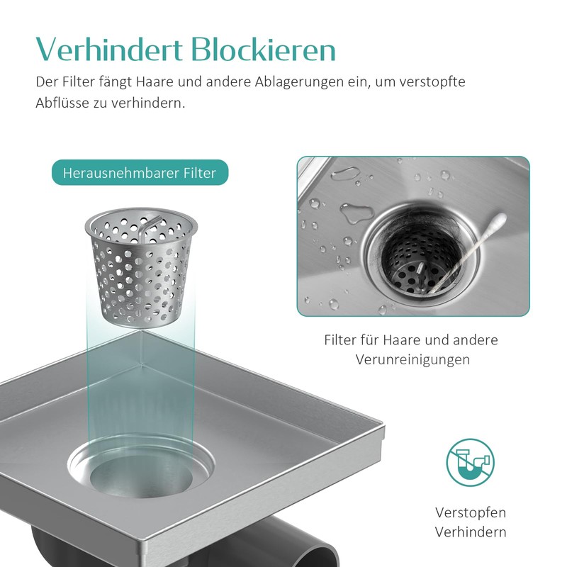 EMKE Drain Fitting Shower Tray, Shower Drain with Siphon Shower