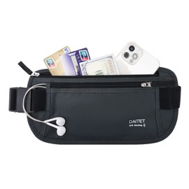 RFID Blocking Money Belt for Men Women, Slim Fanny Pack for Travel，Running,Conceal Waist Wallet for Passport Holder,Phone,Cash(Black Dark Grey)