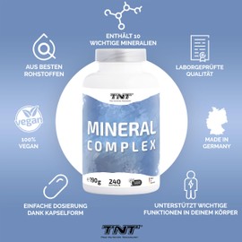 TNT Mineral Complex (240 Capsules) • Mineral Complex High Dose • 10 Minerals & Trace Elements as Electrolytes • Multimineral Complex Laboratory Tested • Made in Germany • 100% Vegan