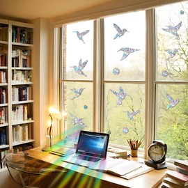 48 Stück Prisma-Fensteraufkleber für Vogelschläge, Anti-Kollisions-Aufkleber, verhindern, dass Vögel in Fenster fliegen, Kolibri-Kreis-Stil