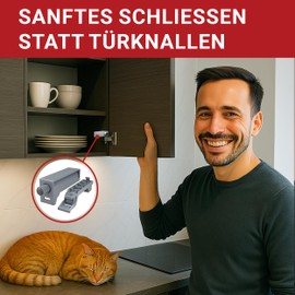 LouMaxx Softclose Door Damper Cabinet Set of 2 - Kitchen Door Damper for Softclose Retrofitting - Cabinet Door Damper in Grey - Door Damper Against Banging Doors - Soft Close Retrofit