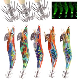 Egging, Squid Fishing, Egi Lure Set, Luminous Egg, Squid, Octopus, Squid Fishing, 5 Colors, Hologram Stickers, No. 2.5, Set of 5