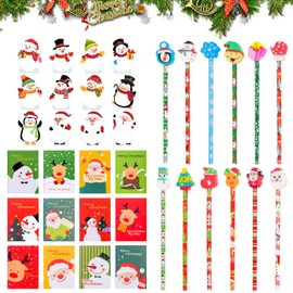 Party Bags Christmas Children, 12 Mini Notebook Christmas Notepad + 12 Christmas Pencils Eraser + 12 Sticky Notes Sticky Notes Christmas Tattoos Give Aways School Office Family Stationery