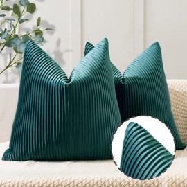 YCOLL Teal Pillow Covers 18x18 Set of 2 Velvet Striped Pattern - Soft Throw Pillows for Home Decor, Luxury Decorative Pillow Covers for Couch, Bed,Living Room