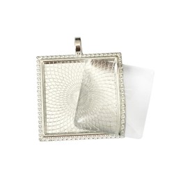 Gnognauq 20 Pieces Pendant Trays Square Bezel with 20 Pieces Glass Dome Tiles Cabochon for Photo Pendant Craft Jewelry Making (Ancient Silver,Bronze,Silver)