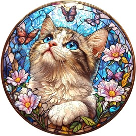 Wooden Puzzles for Adults 200 Pices, Ragdoll Cat 3D Puzzles for Adults, Butterfly Ragdoll Cat Irregular Jigsaw Puzzles, Flat Puzzels with 3D Visual Effect, Finished Puzzle Size is 11.4 x 11.4in