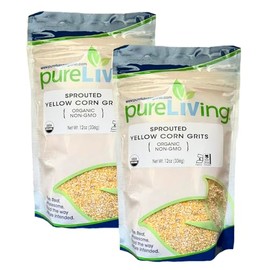 PureLiving Organic SPROUTED Yellow Corn Grits - 12 Ounce Bag (Pack of 2)