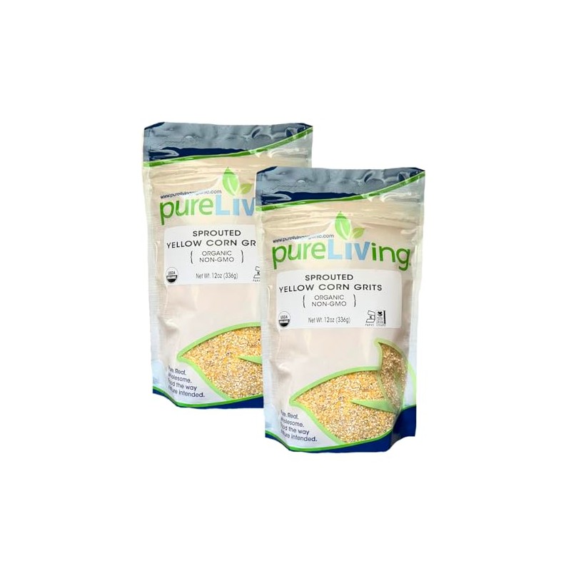 PureLiving Organic SPROUTED Yellow Corn Grits - 12 Ounce Bag