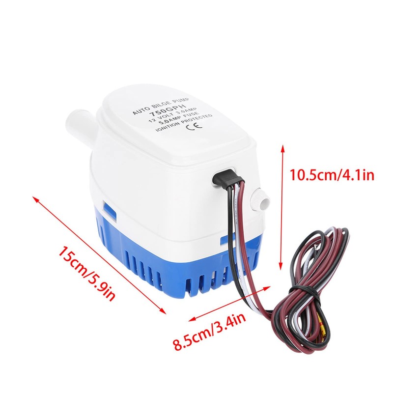 Bilge Pump 12V Automatic Boat Bilge Built-in Float Switch, Submersible