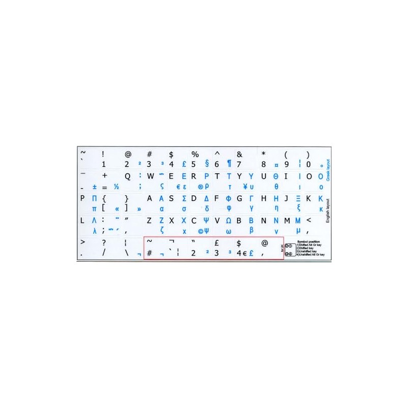 Greek - English Non-Transparent Keyboard Stickers White Background (15x15 Size)