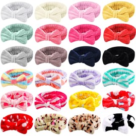 WILLBOND 24 Paquete de Diadema de Spa con Lazo para Cabello Diadema para Maquillaje Facial para Mujeres para Lavado Facial Diademas Ajustables para Cuidado de Piel Toalla de Franela Pañuelos Suaves