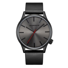 JIANDUN Mens Black Watches Minimalist Waterproof-Fashion Wrist Watch for Men Unisex Dress with Leather Band (Black-Black Red)