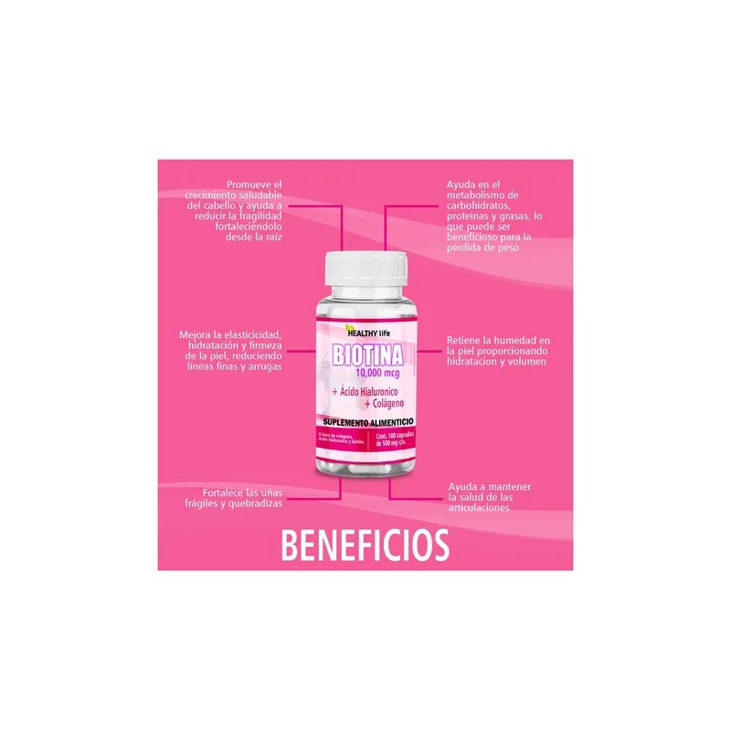 Healthy Life Biotina 100 Caps. Crece Cabello Piel Y Uñas