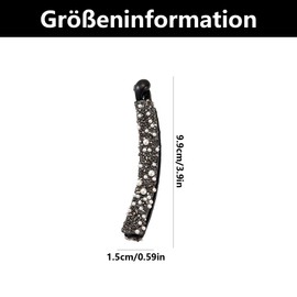 2 Stück Bananenspange, Bananen Haarspangen Damen, Strass Perlen Banane Haarspangen, für Damen, für Dickes Feines Haar (Schwarz + Weiß)