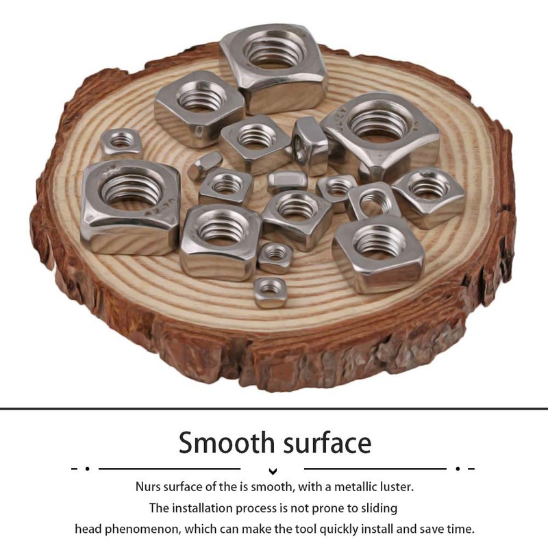 YOFASEN Square Machine Screw Nuts - Rust-Resistant Stainless Steel Locknut