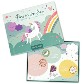 Papierdrachen Princess Gift Set - for Birthday or School - Party Bag in High-Quality Gift Box - Unicorn - with Motivational Pins for Children - Set 2