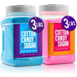 The Candery Cotton Candy Floss Sugar 32oz (2-Pack) Includes | Raspberry Blue and Strawberry | Plastic, Reusable Jars | Easy Pour Spout or Scoop | 2 LBS Jars
