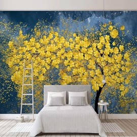 YUMEJUAN Three-dimensional golden fortune tree abstract oil painting large mural 3D wallpaper suitable for bedroom TV background living room decoration