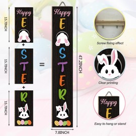 Nialnant Easte Welcome Sign for Front Door, 47" x 7.9" Tall Leaner Vertical Bunny Rabbit Welcome Porch Decor, Large Wooden Welcome Porch Signs for Front Door Yard Outdoor Decoration, Black