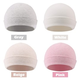 JANGANNSA Cotton Newborn Baby Boys Hat Cute Infant Toddler Baby Beanie for Girls Newborn Hospital Hat Spring Autumn (White+Pink+Gray+Beige, 0-6M)
