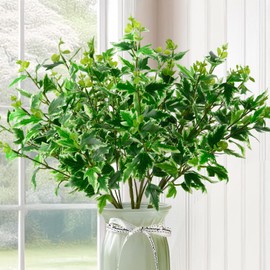 Faux Greenery Stems,6pcs Spring Faux Branches Plants for Vase,Artificial Plants Indoor Fake Leaves Twigs for Home Farmhouse Office Party Wedding Decoration