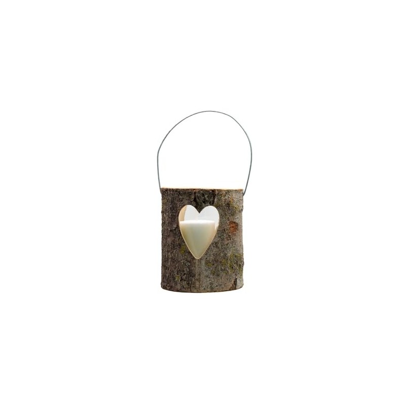 Wooden Decorative Lantern with Heart - Size L - Natural