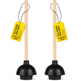SteadMax Heavy Duty Toilet Plunger, Commercial Grade Double Thrust Force Rubber Cup with Wood Handle, 2 Pack (22")