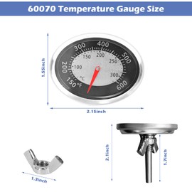 60070 Grill Temperature Gauge Replacement for Weber Q1200 Q220 Q2200 Q120 Oval Thermometer Gauge