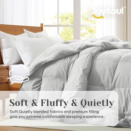 Joysoul King Size Down Comforter - All Season Ultra Soft Goose Down & Feather Fiber Fill, Luxury Hotel Light Gray Duvet Insert with Corner Tabs (104" X 88")