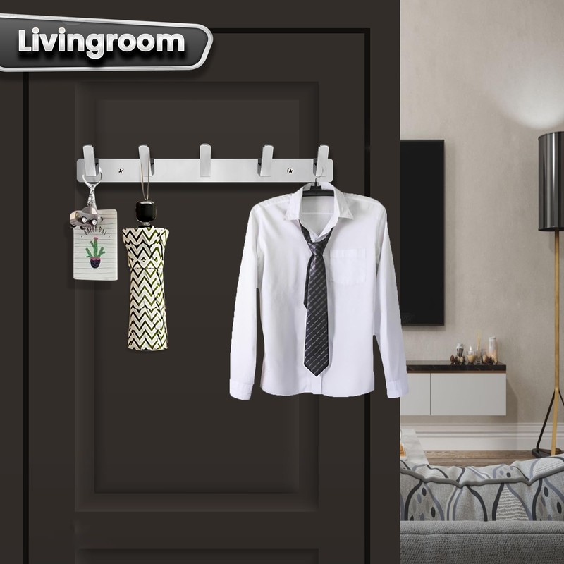 Maxzwell Wall Mount Coat Rack with 5 Chrome Hooks –