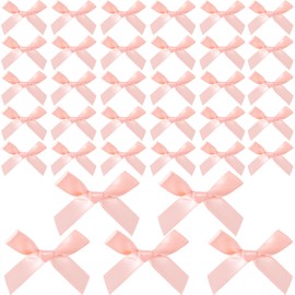 Pndeyo 35pcs Mini Gift Wrap Bows, Tiny Cute Satin Ribbon Bow, Soft Craft Bowknot Sewing Accessories for Christmas Wedding Birthday Party Flowers Bakery Treat Gift Box Decoration- Light Orange