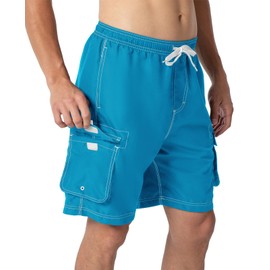 JHMORP Men's Swim Shorts Lightweight Quick Dry Beach Bathing Trunks Summer Suit Hawaiian Shorts (Sky Blue,CA M)