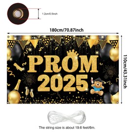 ZKFSIE Prom Night Banner Prom Decorations 2025, Class of 2025, Black with Gold/Purple accents, 110 x 180 cm (43 x 71 Inch)