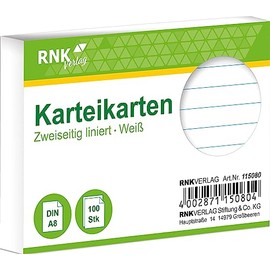 RNK 115080 Index Card Box A8 Lined 5 mm White, 100 Cards