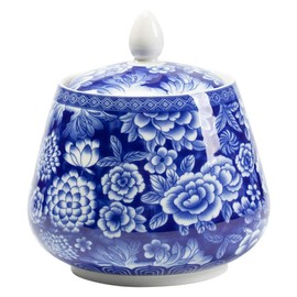 frymmx Airtight Ceramic Coffee Canister with Lid - Blue Kitchen Storage Jar for Coffee, Tea, Dry Food |Leakproof Ceramic Jar, Decorative Canisters for Pantry Organization (Blue & White)