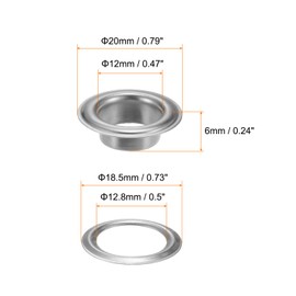 sourcing map 20Set Grommets Eyelets with Washers 12mm Copper Metal Eyelets Kit for Fabric Curtain Tarps Leather Belt Shoes Bag DIY, Silver Tone