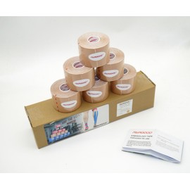 PAIRGOOD Kinesiology Tape, Uncut 5cm (W) x 5m (L) x 6 Rolls Pack | Breathable, Water Proof Elastic Athletic Tape for Sports, Muscle Strain Relief & Joint Support (Beige (Skin))