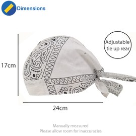 White Paisley Zandana Tie Bandana Style Fitted Skull Cap Biker Durag Cotton Breathable Sports Hat