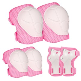 GEQID Kids Knee Pads Elbow Pads Wrist Guards Set ,Protective Gear for 4-6-12 Boys Girls or Boys Roller Skating Scooter Skateboarding Bike Toddler (Pink, Small（3-8years）)