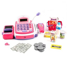 YMCtoys Cashier Toy Cash Register Playset | Pretend Play Set for Kids | Colorful Children’s Supermarket Checkout Toy with Microphone & Sounds | Ideal Gift for Toddlers & Pre-Schoolers