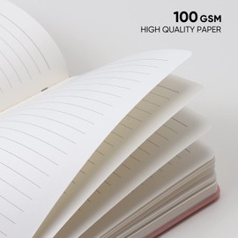 Wiisdatek Notebook Journal, Lined Leather Hard Cover,100Gsm Thick Paper with Inner Pocket for Writing Note Taking Office School,5"×8.25"(Pink)